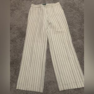 Lauren Ralph Lauren Andover White Striped Wide Straight Leg Trousers Size 10